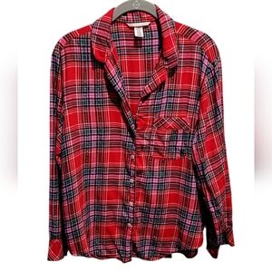 Victoria's Secret Red Flannel Holiday Pajama Top.